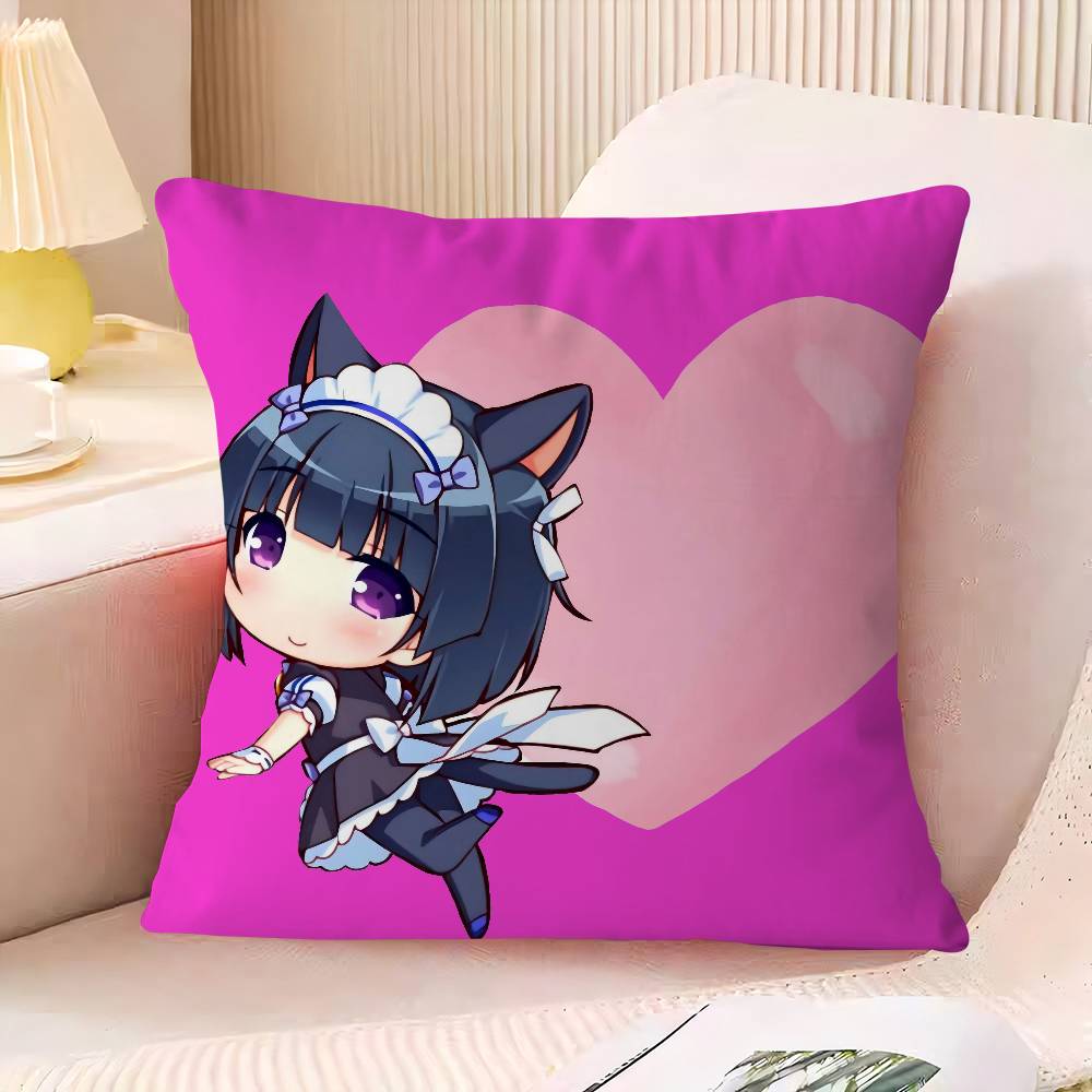 

N-Nekopara Наволочка Квадратная Наволочка 3D Мягкая Плюшевая Накидка На Подушку Гостиная Диван Спальня Домашняя Комната Кровать Автомобильный Декор 16x16Inch