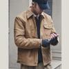 Men's Thickened Lambskin Lapel Winter Coat, Khaki A2, Cotton, Long-Sleeved, Plus Velvet