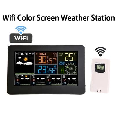 Wifi Color Screen Weather Station Digital Alarm Clock Indoor Outdoor Temperature Humidity Sensor Pressure Wind Weather Forecast