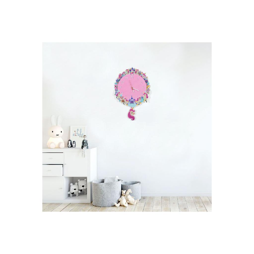 Orologio da parete in legno per bambini con unicorno carino Elfo-2312026