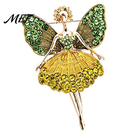 Alloy Lapel Pin Sparkling Rhinstone Ballet Fairy Brooch, Winged Dancer Girl Metal Bag Pin, Women Jewelry Accessories for Suit Dress Coat Scarf