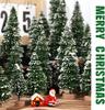 A Set of Five Sizes Mini Christmas Trees Artificial Bottle Brush Trees with Wooden Base ForChristmas Home Table Craft Dress Up