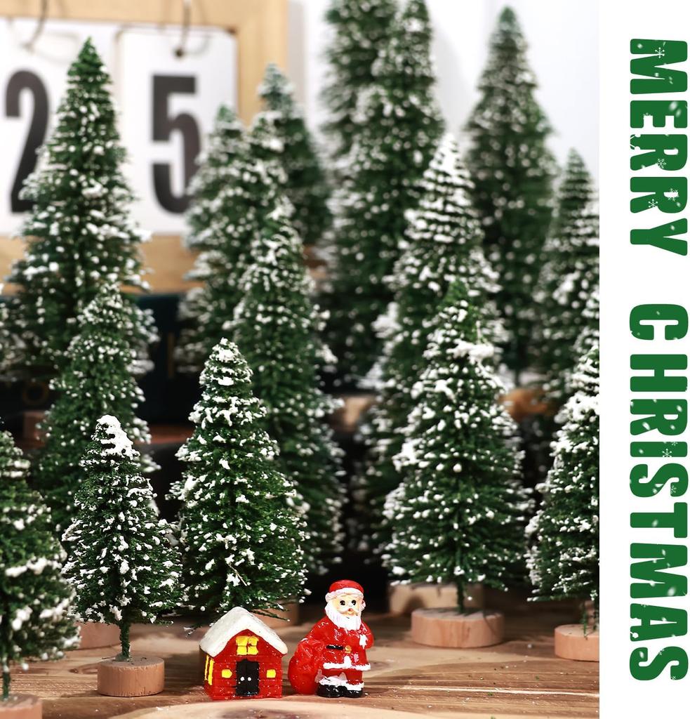 A Set of Five Sizes Mini Christmas Trees Artificial Bottle Brush Trees with Wooden Base ForChristmas Home Table Craft Dress Up