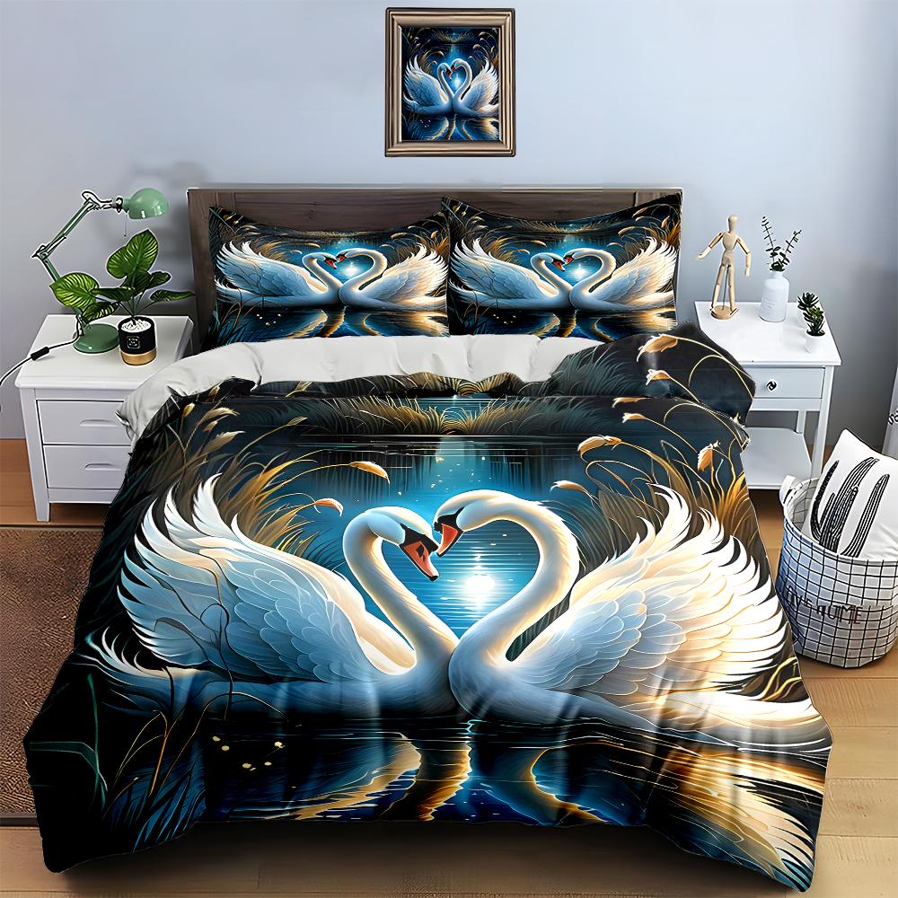 "Swan Heart Reflection" Bedding Duvet Cover Sets Duvet Covers Pillowcases Gifts (1 * Duvet Cover 2 * Pillowcases, Without Duvet Insert)