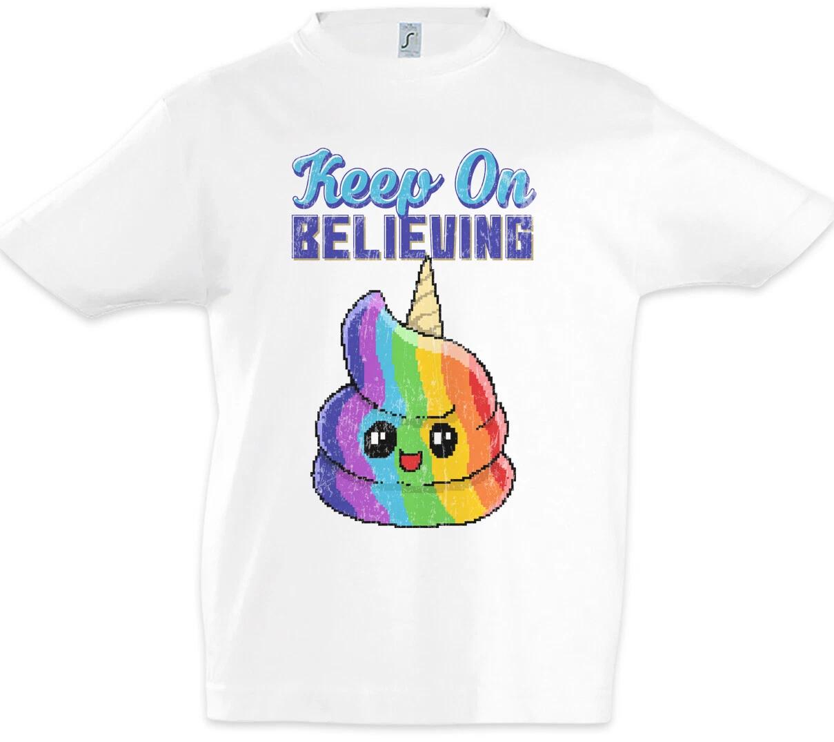 Keep On Believing Kids Boys T-Shirt Fun Nerd Unicorn Poop Unicorn Poop- 140