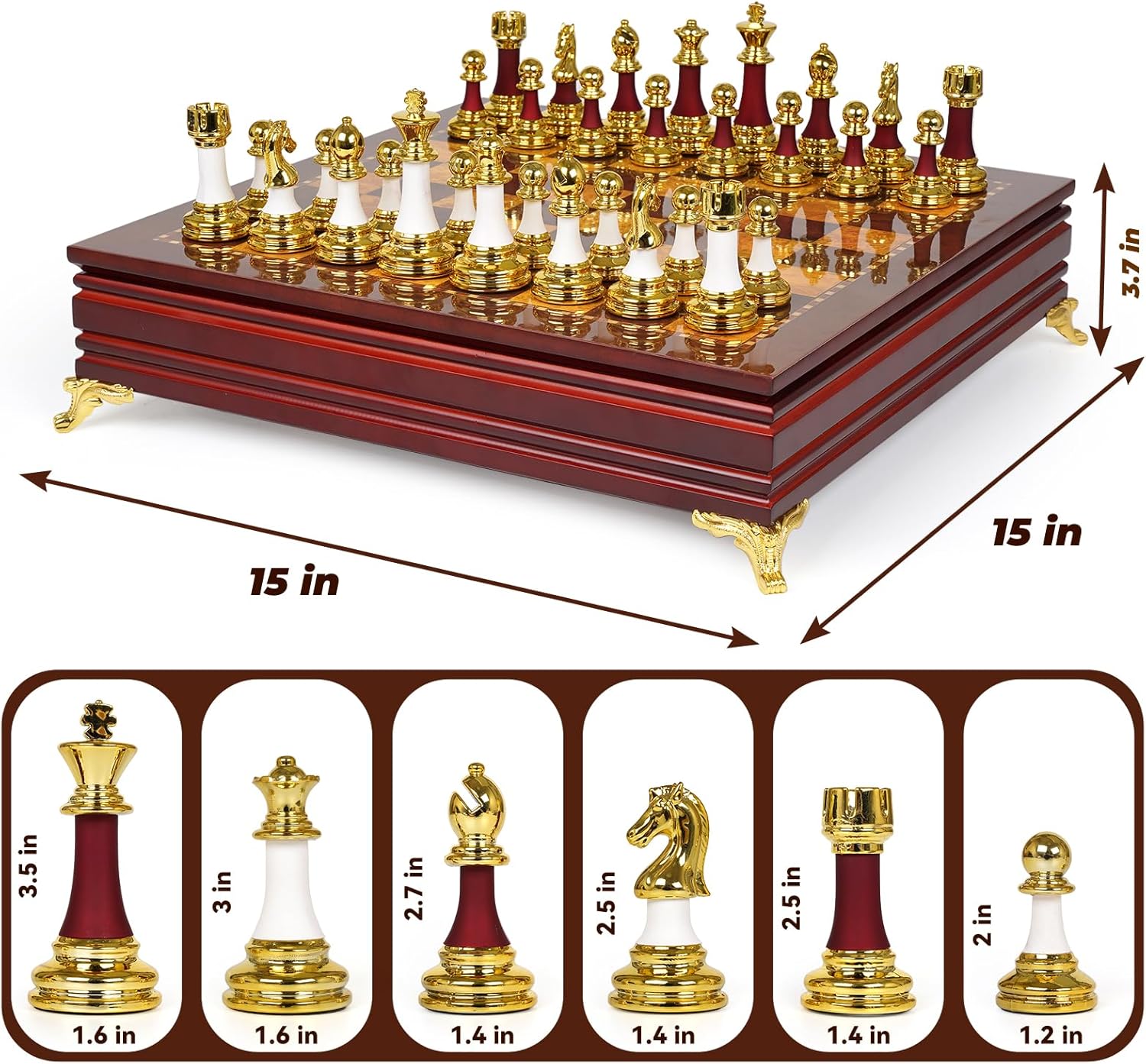 

15-Inch Luxury Chess Set for Adults – Weighted Zinc Alloy & Acrylic Pieces, Wooden Board, Premium Classic Game for Home, Office, United States