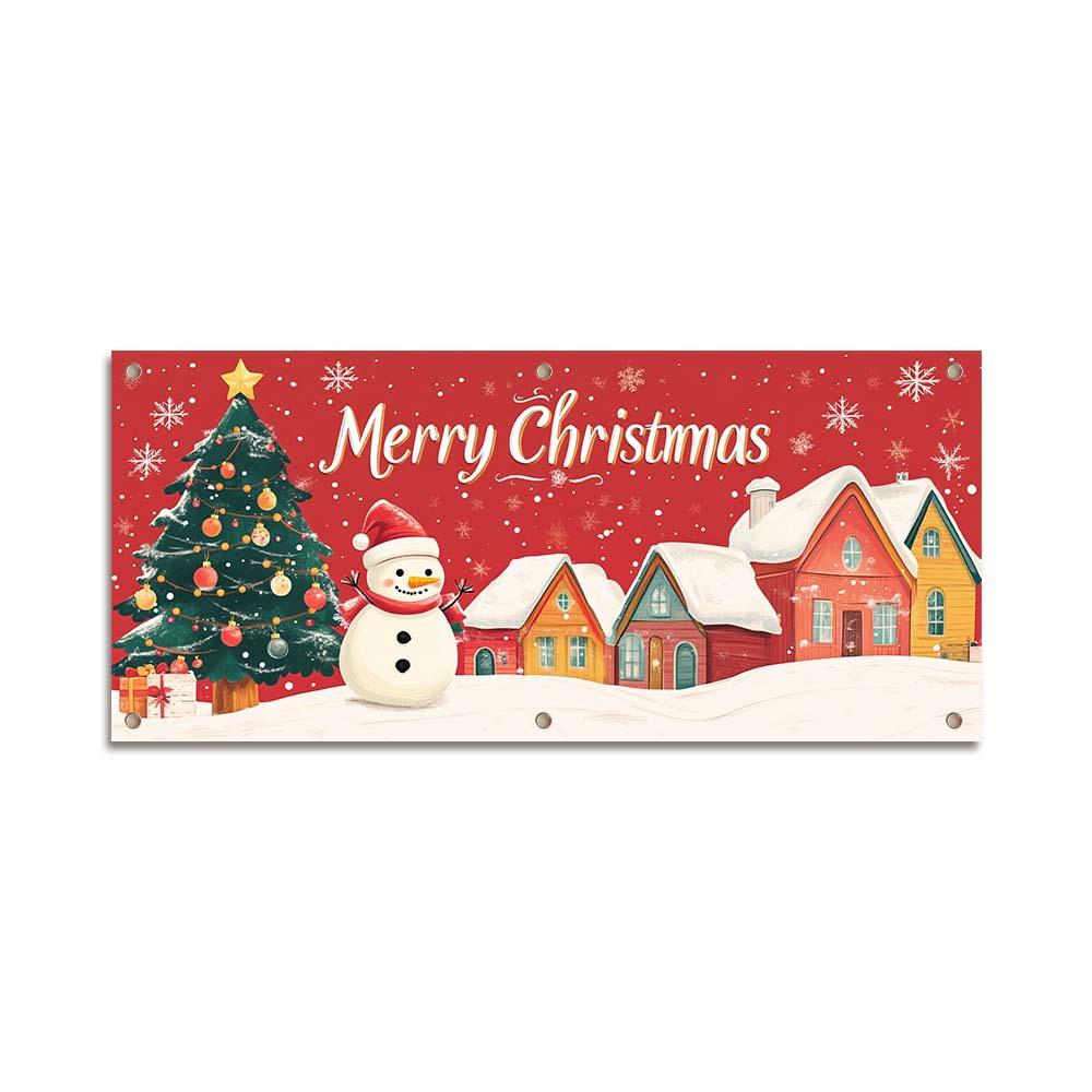 Decorate the Garage Door with Christmas Yard Banners and Hang the Party Decoration Backdrop.