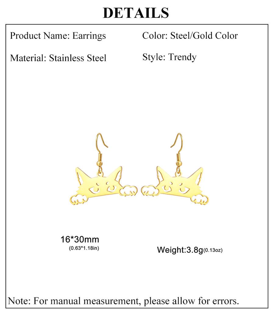 Cazador Sneaking Cat Earrings for Women Stainless Steel Cute Animal Kitten Drop Earrings Jewelry Birthday Gift 2026 New