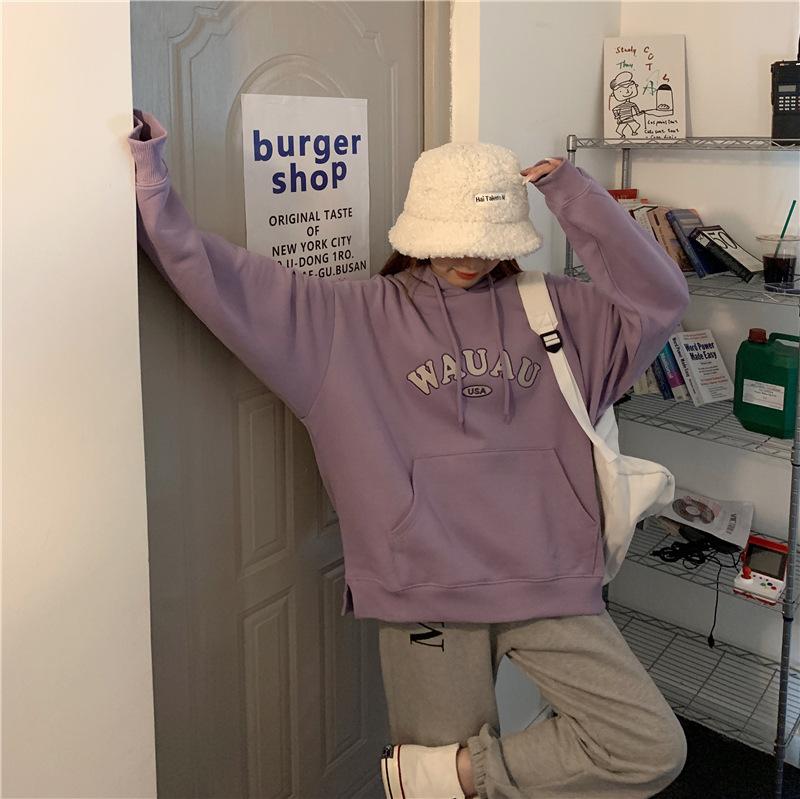 

Женские свободные свитера с длинным рукавом и капюшоном с круглым вырезом, женские топы, однотонные толстовки XXL фиолетовый