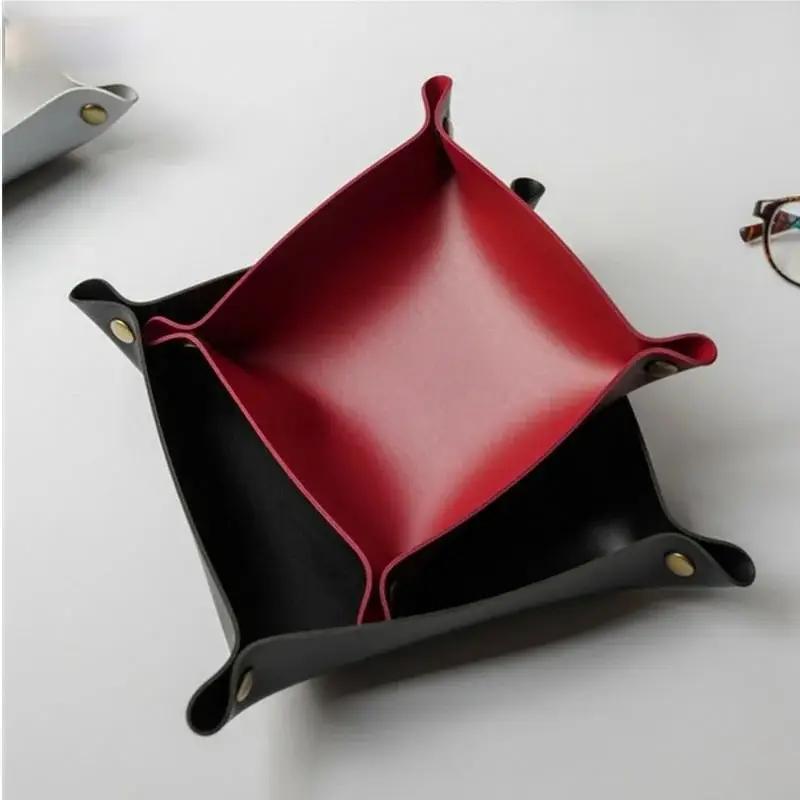 1PZ 25x25cm Stile Nordico Vassoia Portaoggetti in Pelle Organizer da Scrivania Per Chiavi Gioielli Cosmetici Scatola Portaoggetti Organizer Pieghevole Decorazione per la Casa