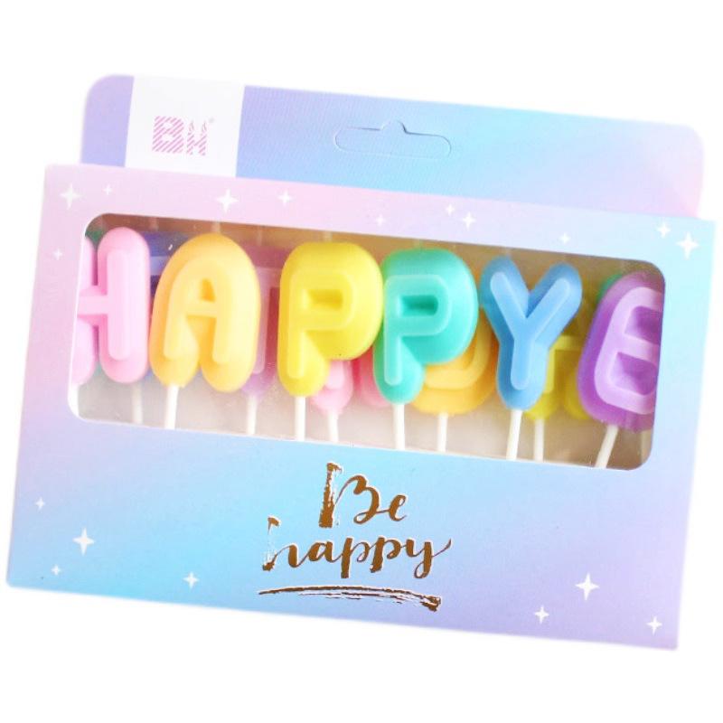 Happy Birthday Macaron Color Candle Birthday Cake Decoration Plug-In Girl Heart Colored Candle