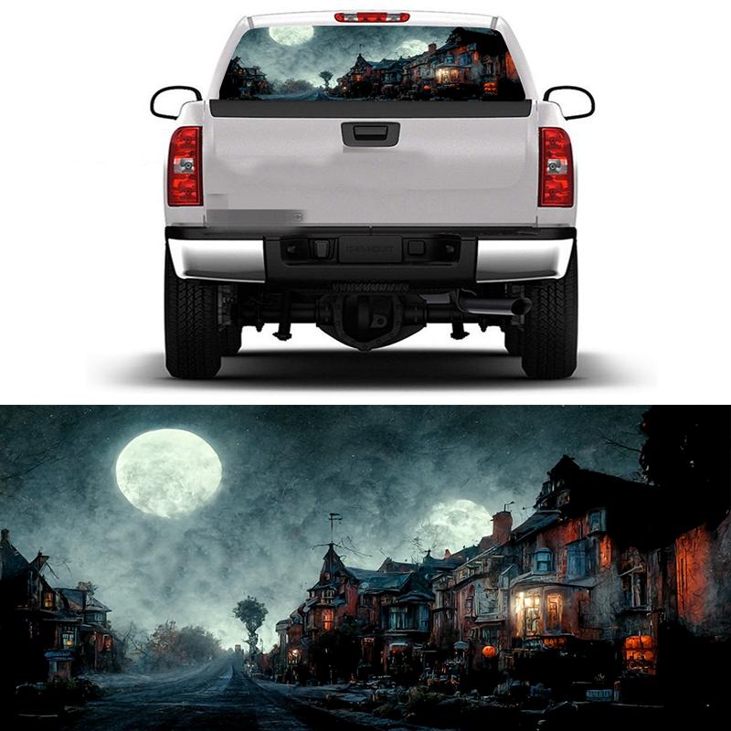Halloween Car Rear Windshield Decal Vinyl Waterproof Car Sticker Truck Rear Window Decal Universal Perforated Vinyl Graphic