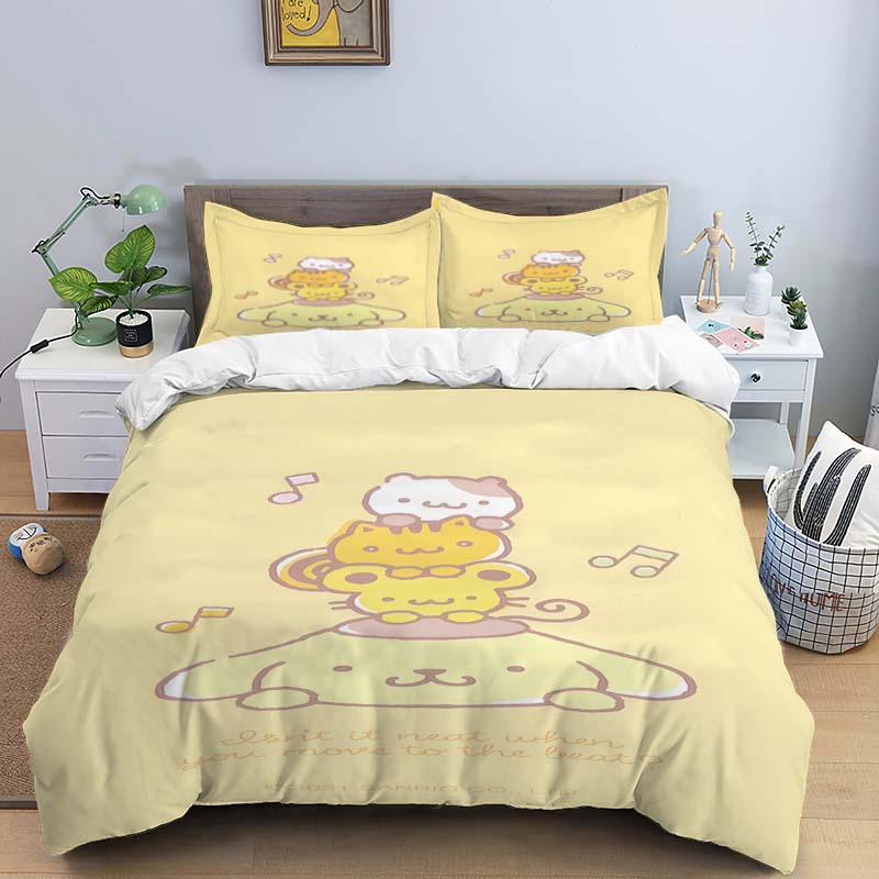 Sanrio Pom Pom Purin Bedding Sets Cartoon Dog Comforter Cover Bed Cover Duvet Cover Pillow Case 2-3 Pieces Sets Bedroom Decor