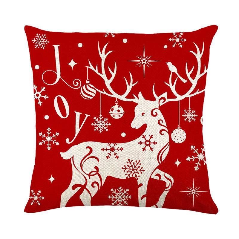 Red Festive Christmas Tree Elk Pillowcase Holiday Themed Home Cushion Snowflake Decorative Linen Pillowcase