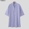 INCERUN Oversized Summer Men V Neck Half Sleeve Splits Casual Long T-shirts Tee Tops