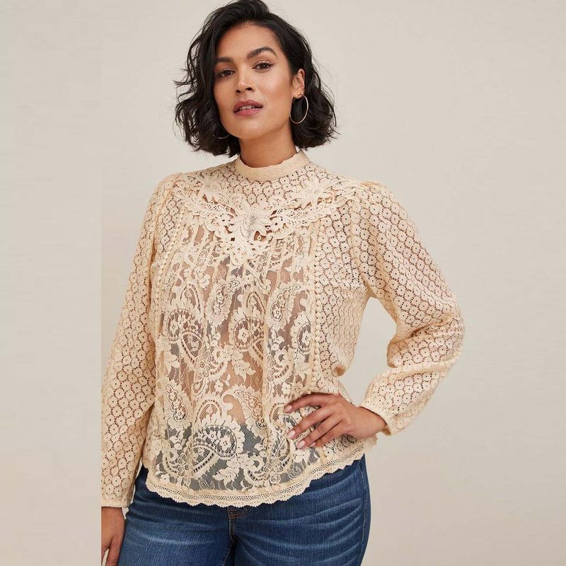 

B27 Fashion Export Fairy Long Sleeve Top Lace Shirt Apricot(One piece without lining) 6