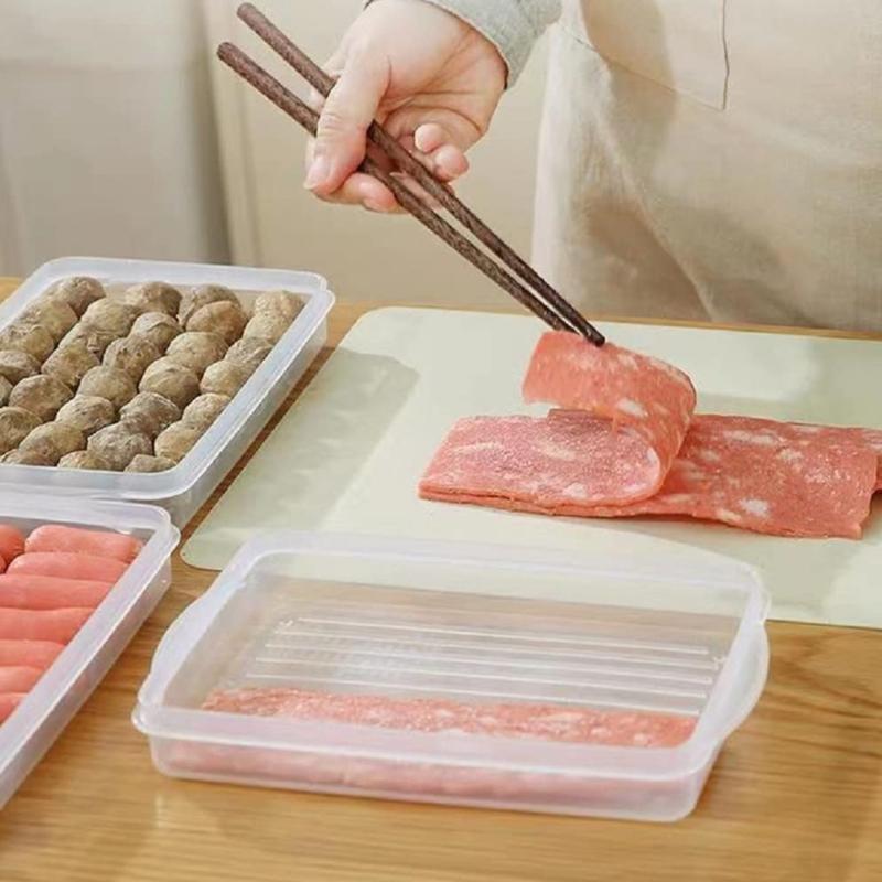 PVC Bacon Box Cheese Food Storage Container with Lid for Refrigerator Shallow Low Profile Christmas Cookie Holder