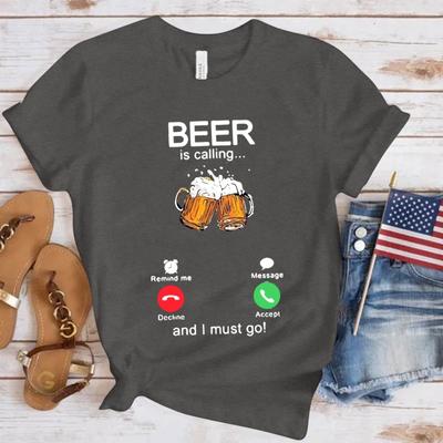 Letnie T-shirty Męskie z Nadrukiem Piwa, Luźne, z Okrągłym Dekoltem, Krótki Rękaw, Czysta Bawełna