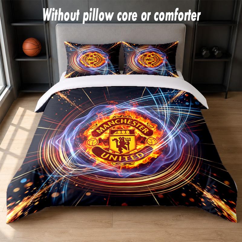 Manchester United Diseño Juego de Cama Ropa de Cama 1 Funda Nórdica + 2 Fundas de Almohada Suave Transpirable Ropa de Cama para el Hogar