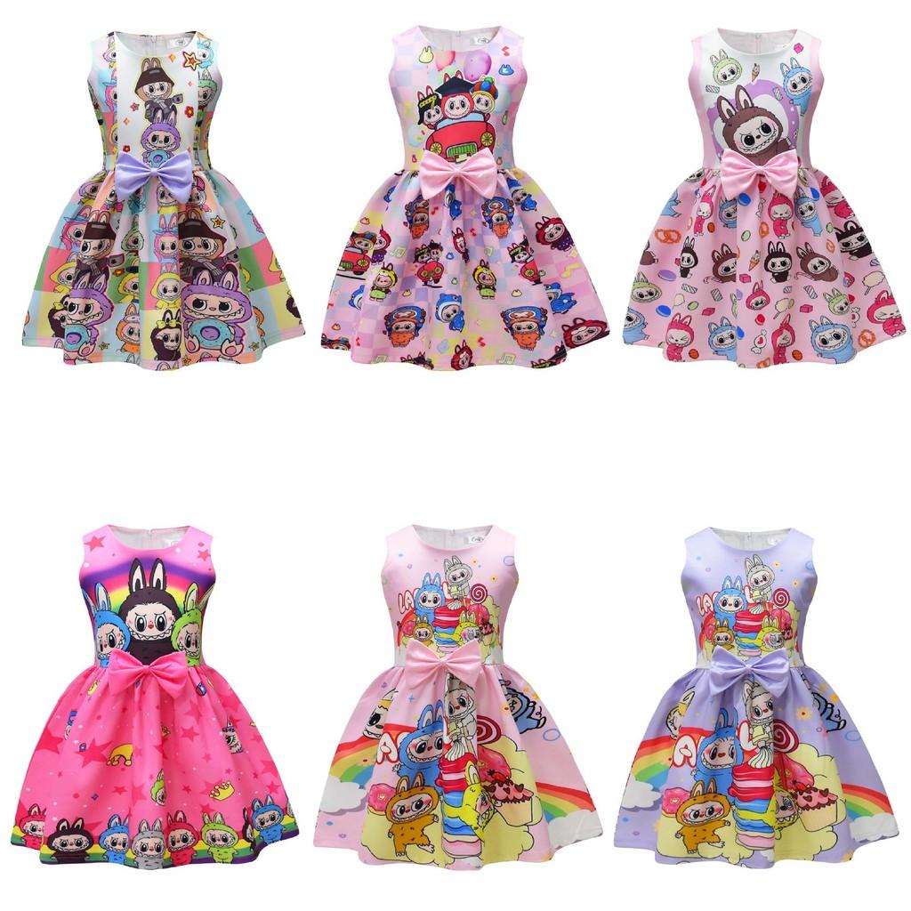 

Kids Girls Anime Cartoon Elf Print Sleeveless Bow Casual Party Princess Dress 100cm