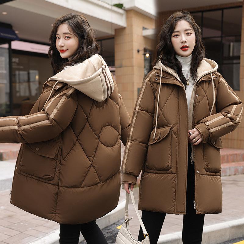 Down cotton jacket women's mid-length winter 2025 new cotton jacket fake two loose bread jackets thickened padded jackets