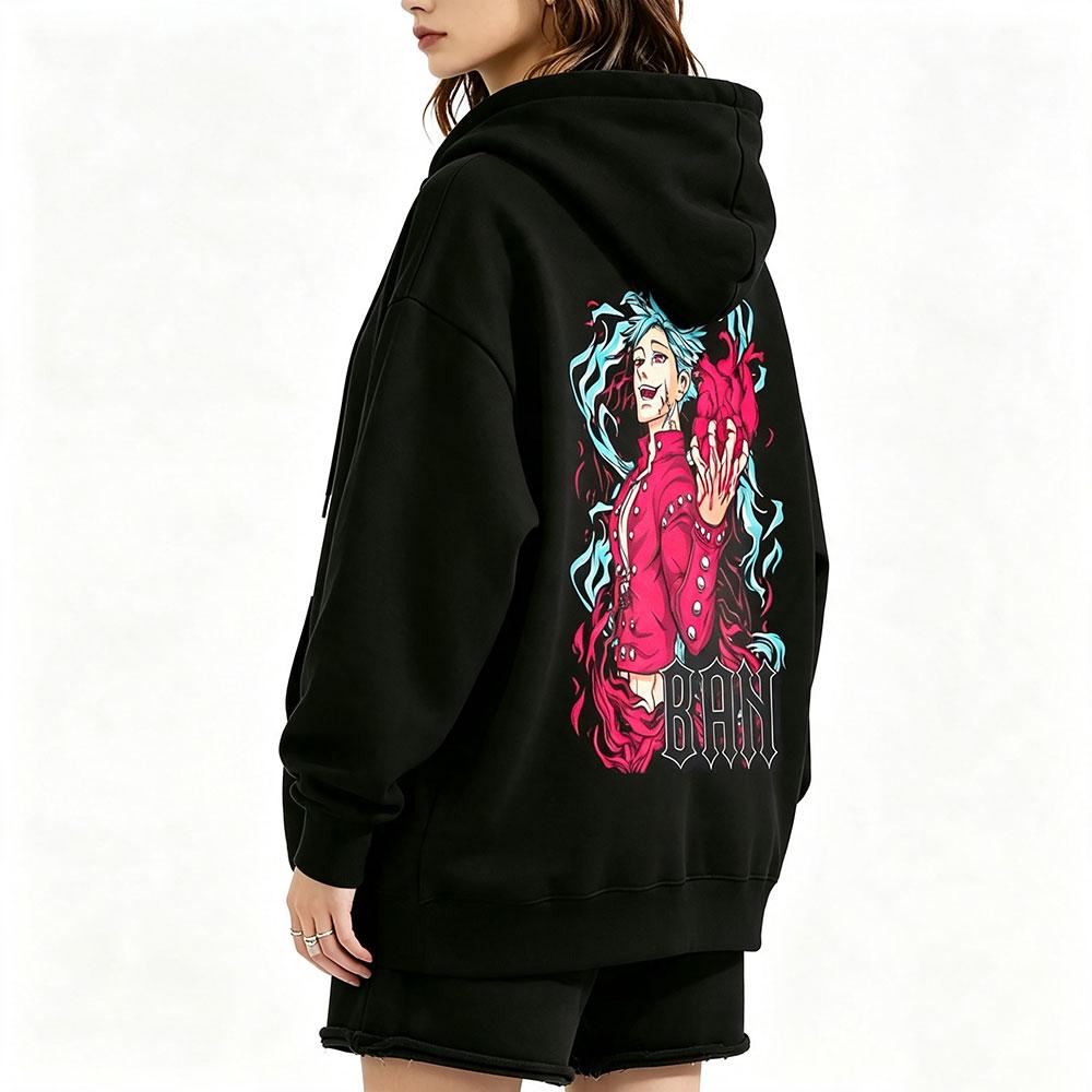 Anime The Seven Deadly Sins Hoodie Fox's Sin of Greed Ban Graphic Pullover Hoodies Women Manga Oversized Hooded Sweatshirt