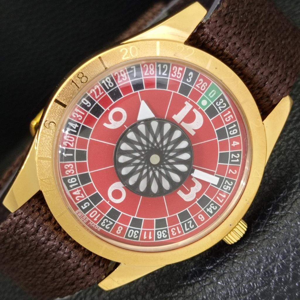 

HAND-WINDING VINTAGE SWISS MENS POKER FACE RED COLOR DIAL WATCH a701147-5 R205b-a701147