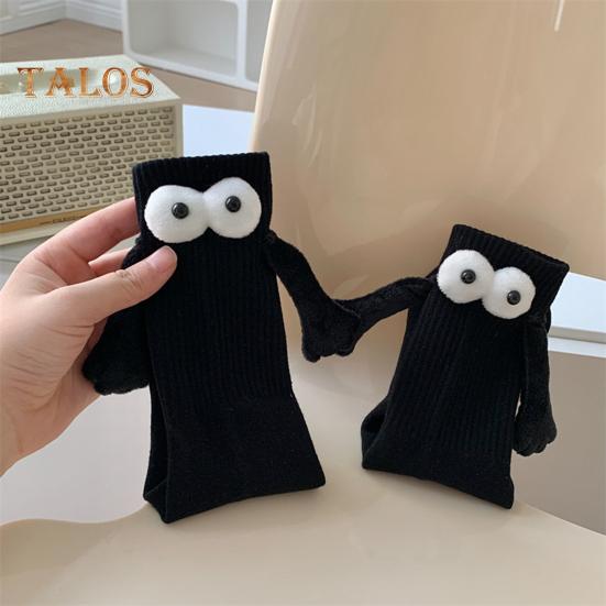 1 Pair Cartoon Magnet Hand-linking Socks Knitted Color Matching Christmas Style Elastic Anti-slip Warm No Odor Festive New Year Mid-tube Socks
