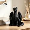 Fine Carved Statues for Bedroom 3D Printed Sitting Black Dragon Statue, Fantasy Western Figurine, Stylish Interior Decorations Gothic Decor
