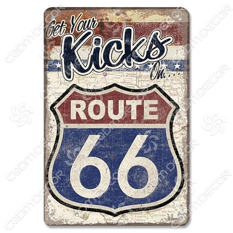 Alte Route 66 Blechschilder Get Your Kicks on US 66 Metallposter Vintage Wandkunst Dekoration für Garage Club Wohnzimmer Zuhause