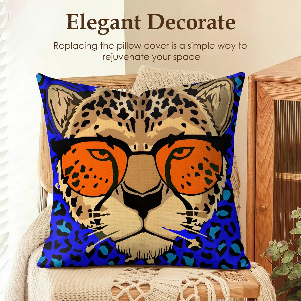 

Funny Eye of the Cheetah Cushion Cover Natural Linen Organic Fabric DoubleSided Printing Sofa Home Decor Gift Pillow Case 30x30cm