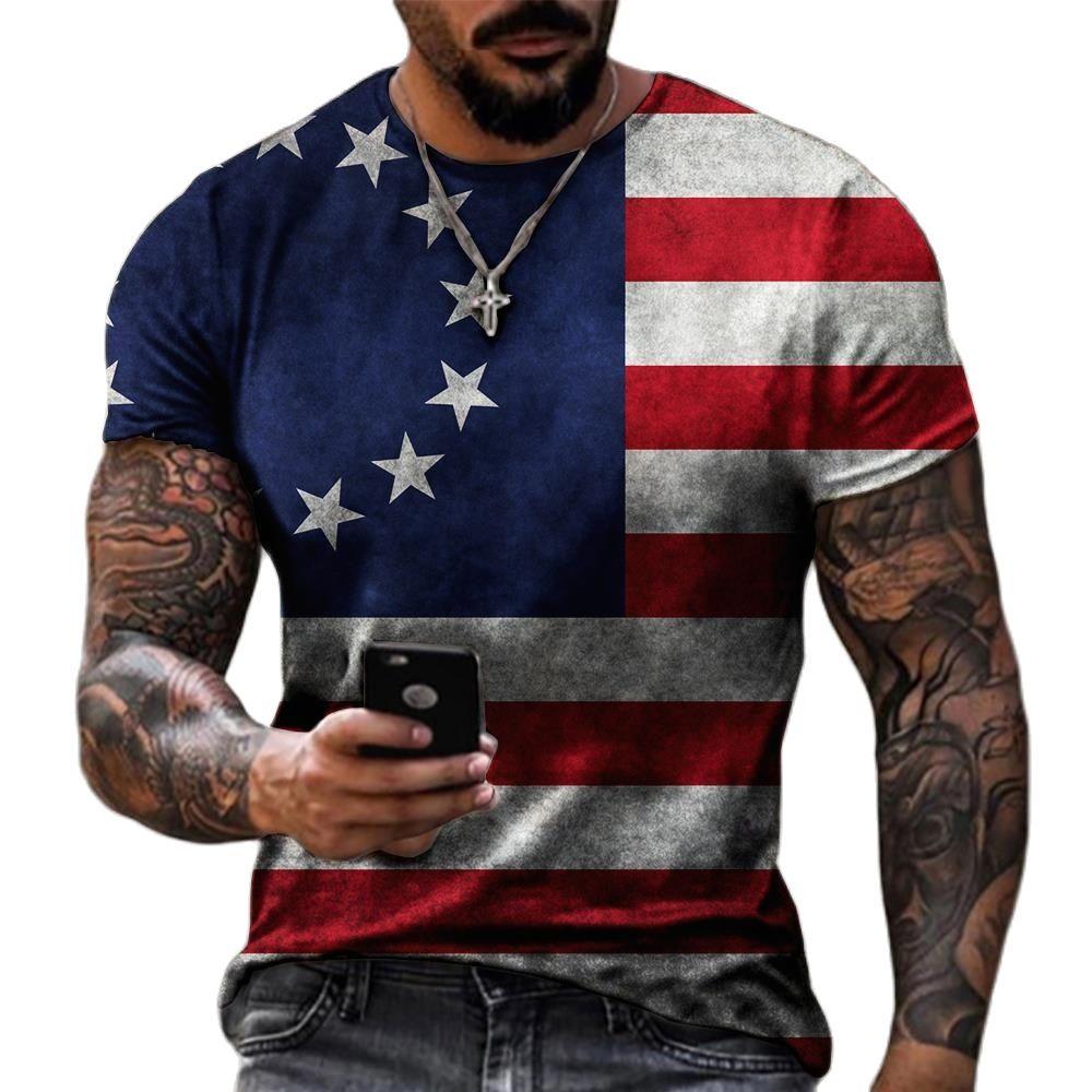 New Hot Y2k Men's Flag of the United States Stripe 3D Printed T-shirt Fashion Casual Quick Dry Short Sleeve Hot in Summer