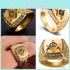 Elegant Mens Alloy Ring With Rhinestone Masonic Emblem And Sophisticated Gold Color For Special Occasions