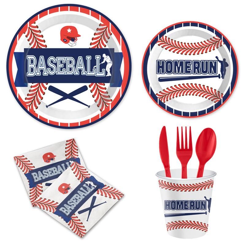 Baseball Themed Holiday Party Supplies Paper Plates Paper Cups Tissue Tablecloths Disposable Cutlery Sets
