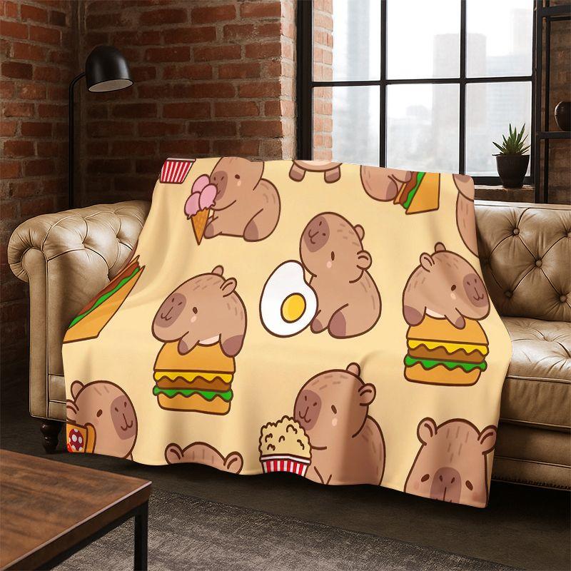 Cute Capibala Cartoon Flannel Blanket Soft Warm Throw Blanket for Bedroom Living Room Bed Travel Camping Picnic Gift Kids