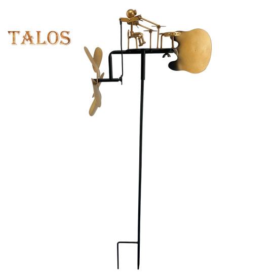 Metal Drummer Garden Windmill Handmade Percussionist Music Windmill Ornament Wind-Powered Drummer Windmill for Outdoor Patio Courtyard