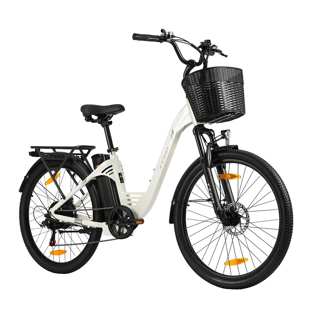 TTGO C2PRO Weiß/Schwarz/Silber 250W Motorleistung 36V18AH Abnehmbarer Akku 26 * 1,95-Zoll-Reifen 7-Gang Stadtrad Bequemes Elektrofahrrad weiß