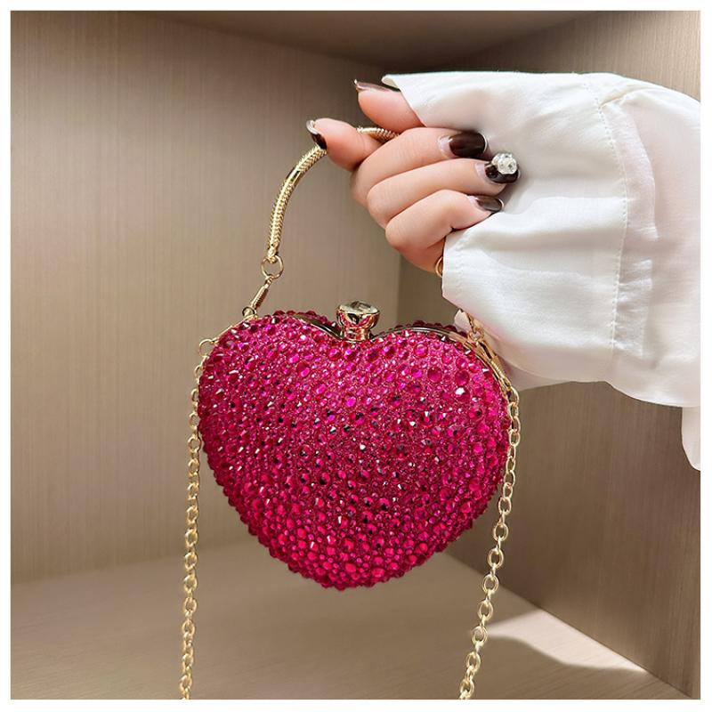 1 Piece Rhinestone Mini Handbags Luxury Diamond Inlay Heart Shape Crystal Clutch Purse Evening Wedding Party Shoulder Bag