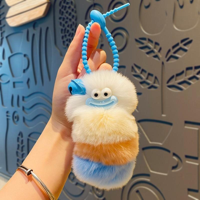 Plush Adorable Cartoon Caterpillar Bunny Keychain Perfect For Decoration Bag