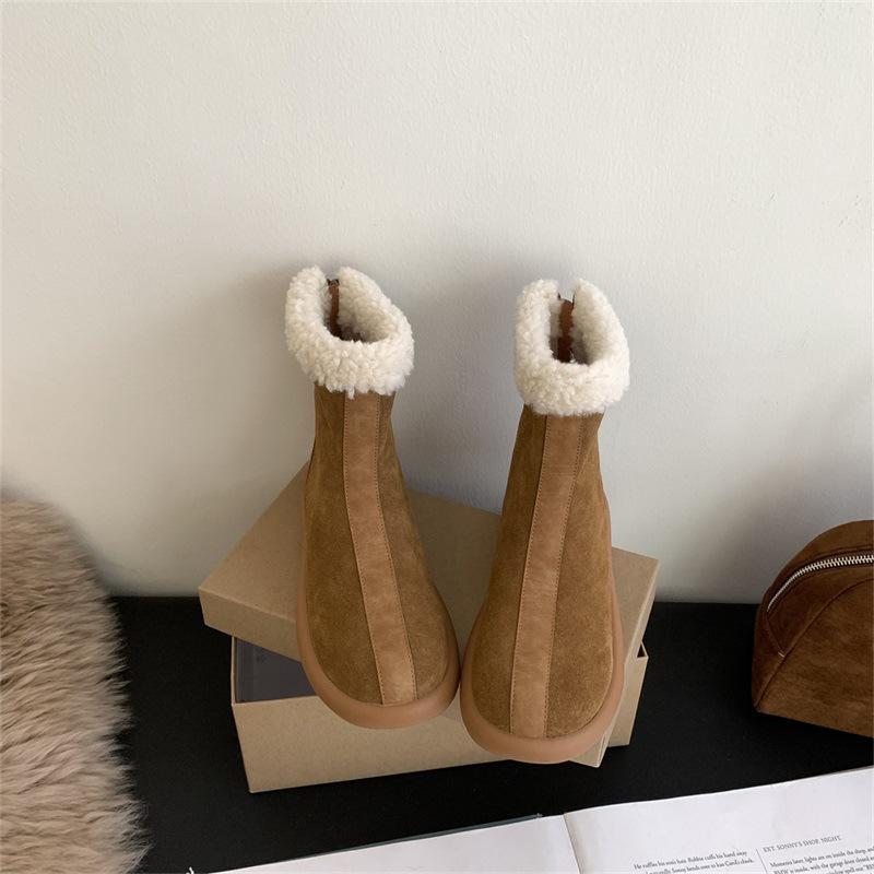 2025 Autumn and Winter New Thick-soled Muffin Shoes Women's Imitation Lamb Wool Shoes Rear Zipper Warm Non-slip Snow Boots
