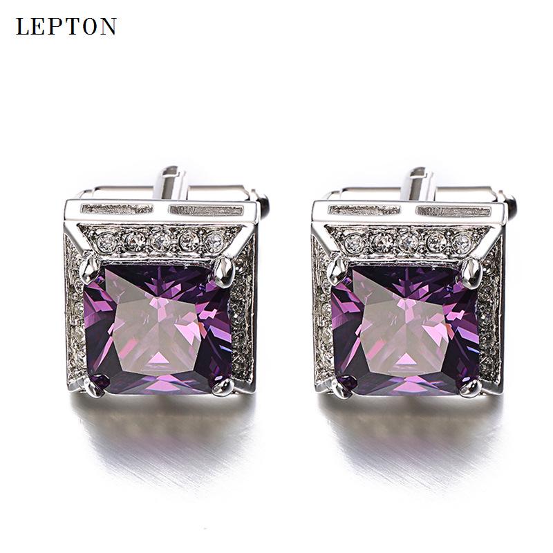Exquisite Zirconia Crystal Cufflinks for Men s French Shirts Copper Material фиолетовый