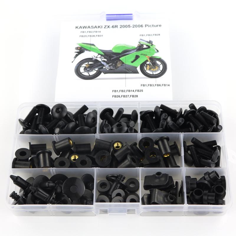 Passend für Kawasaki ZX6R ZX-6R ZX 6R 2005 2006 Kompletter Verkleidungsschrauben-Satz Verkleidungsclips Mutter Motorrad-Verkleidungsset Stahl