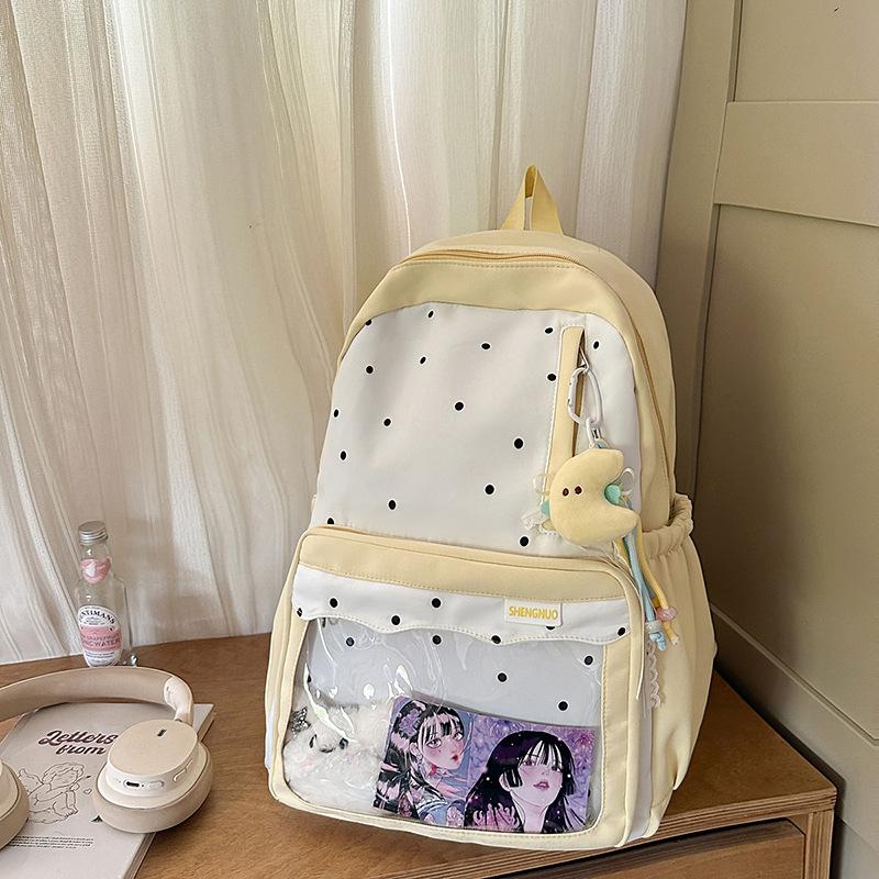 Japanese new high-value, fresh, sweet and cute polka dot backpack, lightweight spring outing backpack for junior high school students
