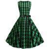 Retro Supply, Round Neck Sleeveless Striped Print Black Ribbon Waist Swing Skirt Five Colors