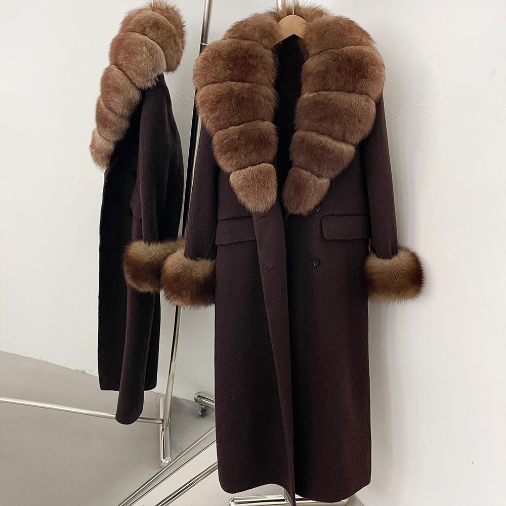 Atmosphere Detachable natural real fox fur collar wool coat women's new winter warm woolen coat