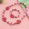 Korean Cute Kitten Necklace & Smiley Bead Bracelet Set for Kids - Adorable Wooden Jewelry Gift