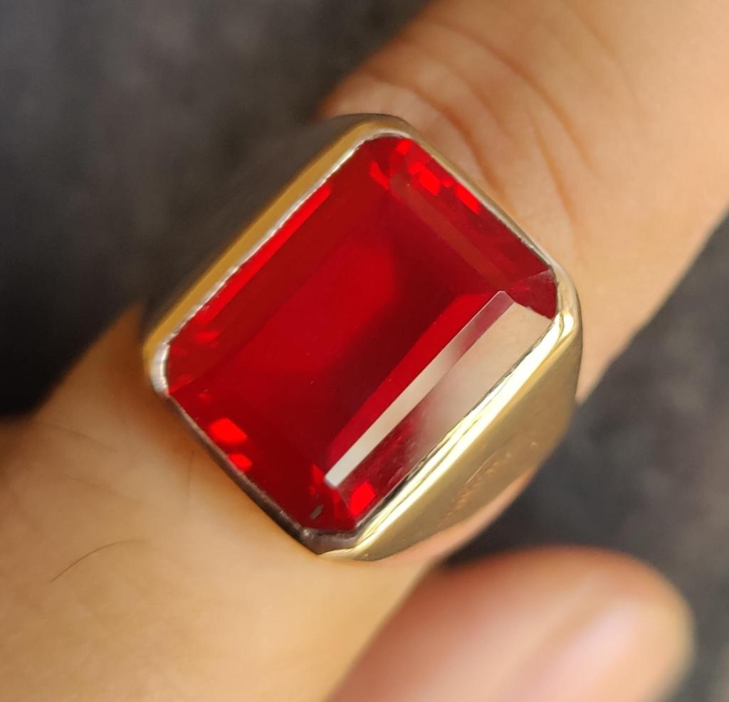 Ruby Ring, Mens Signet Ring, 925 Solid Sterling Silver, Gemstone Ring, Handmade Jewelry, 12x16 MM Ruby