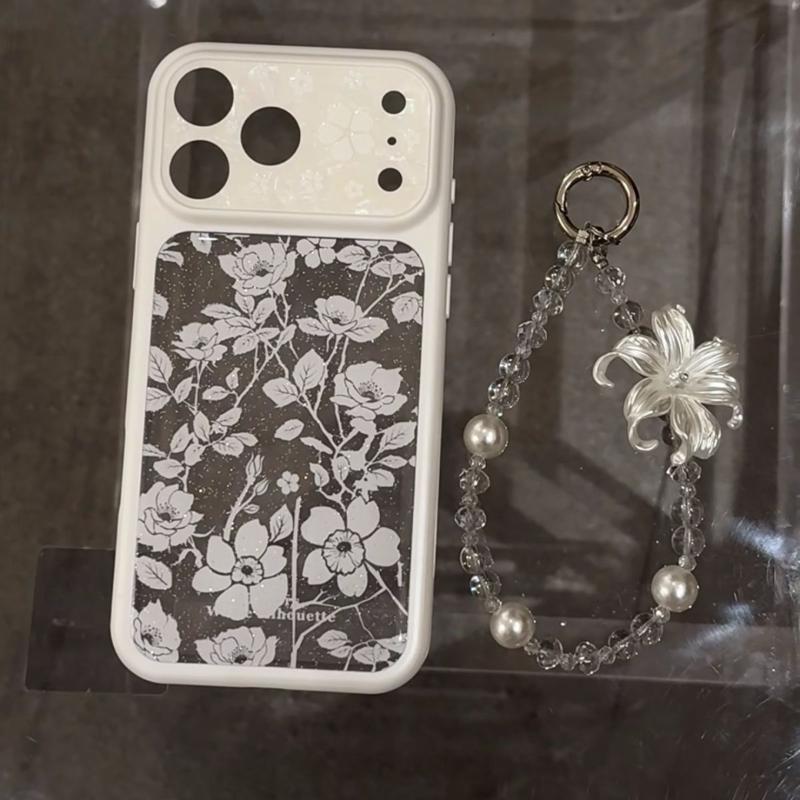 Nuovo Pendente con Perline Ins con Fiore di Giglio Alta Bellezza Catena per Cellulare Corda da Appendere Polso Pendente Squisito e di Alta Gamma
