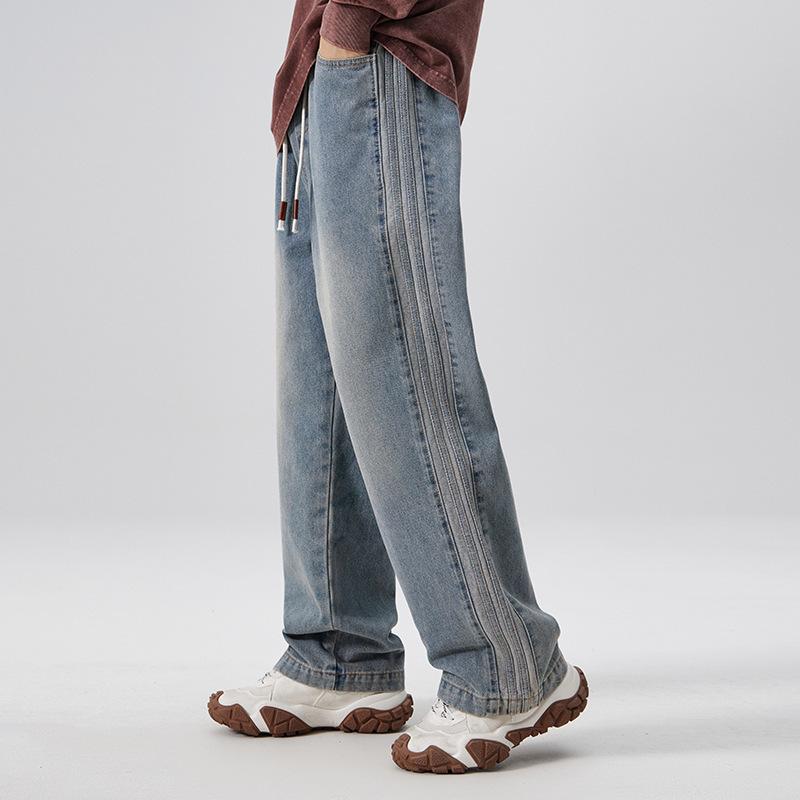 

Американские джинсы мужские в гонконгском стиле ретро старые свободные прямые брюки весна и осень уличные свисающие брюки 2XL синий