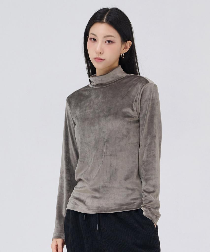 CHASECULT Women'S Velour Turtleneck T-Shirt - Khaki